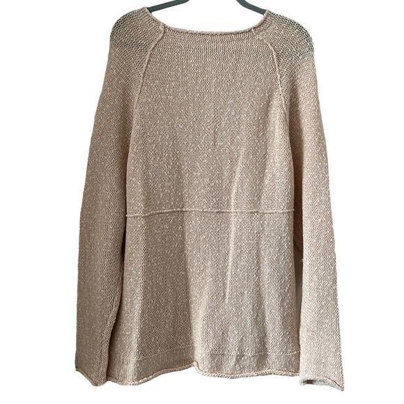 Free People Bright Lights V- Neck Neutral Knit Slouchy Sweater Size L - Picture 3 of 12